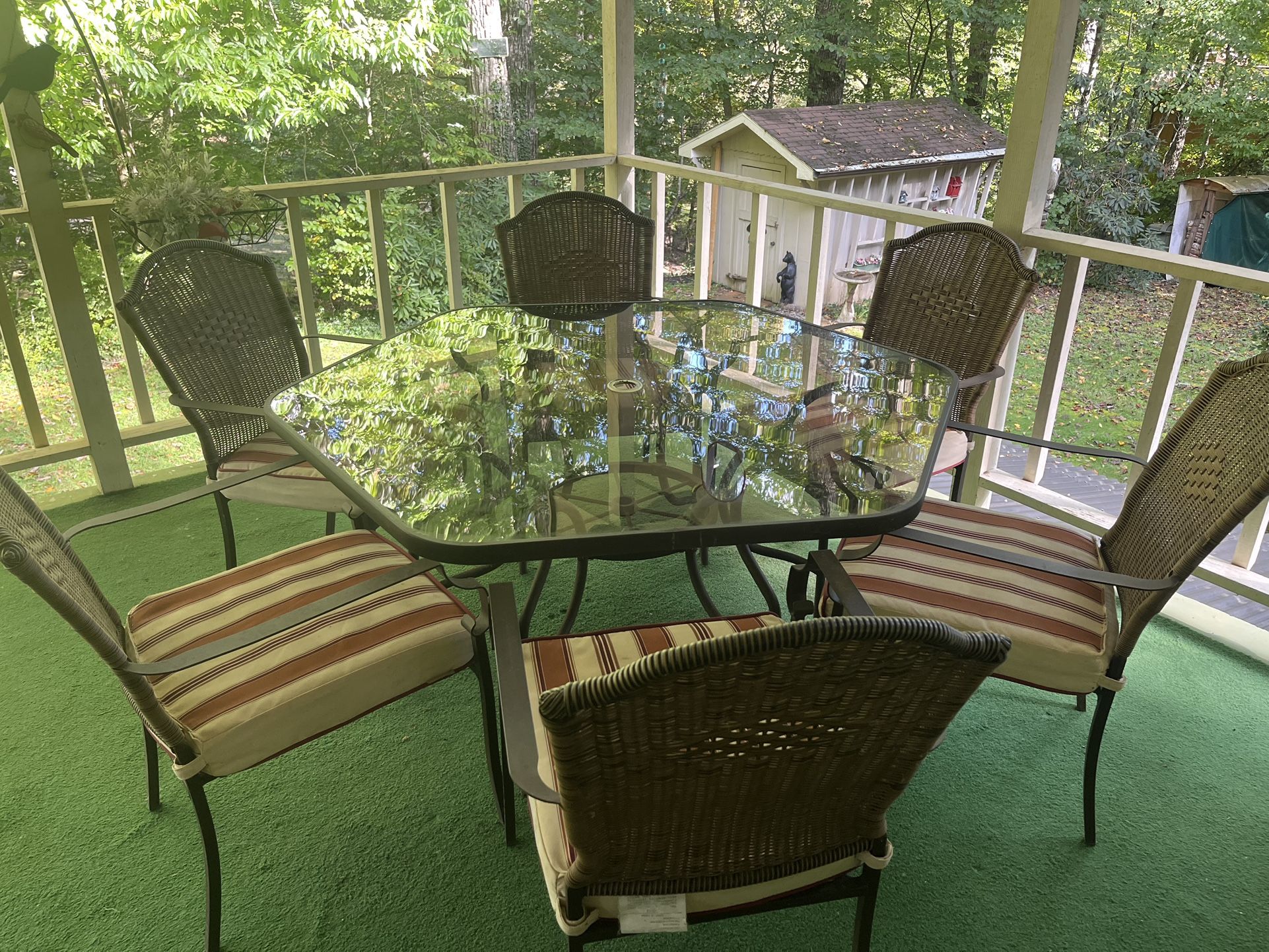Charming 52” Round Metal Patio Table with 6 Matching Chairs and Thick Cushions
