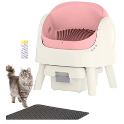 Cat Litter Box Self Cleaning, teweoa Open-Top Automatic Cat Litter Box with Safety Protection for Multiple Cats, Mat And Garbage Bags Included - Pink
