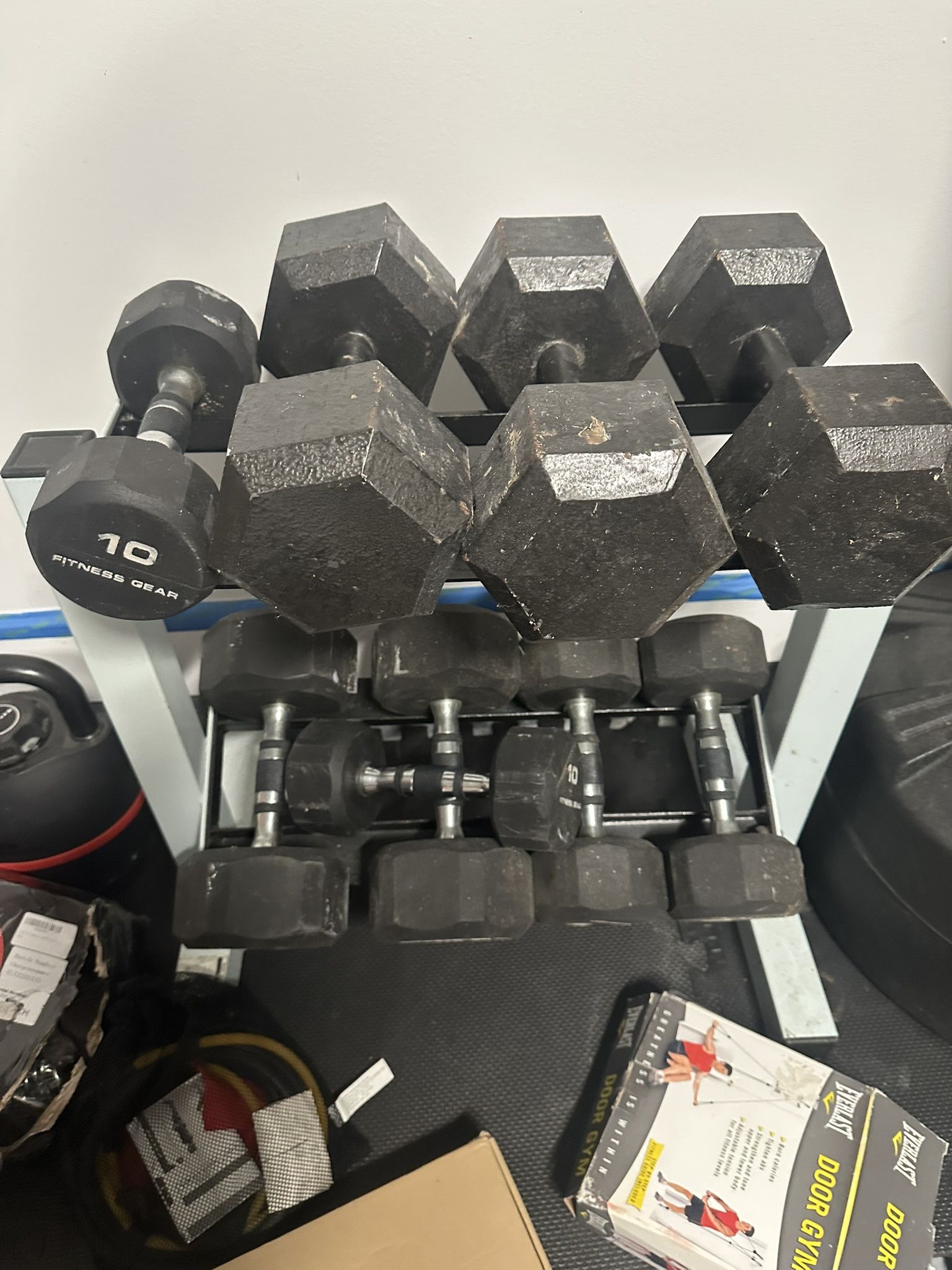 Dumbell, Free Weight, 45lb Bar, Hexagon Deadlift Bar, foldable Bench 