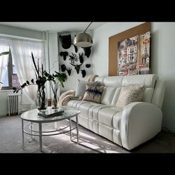 Tuxedo White 84'' Power Reclining Sofa with Wireless Charging