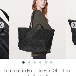 Lululemon “For The Fun Of It” Tote Bag Quilted Large 13L, Water Bottle & Laptop Pockets