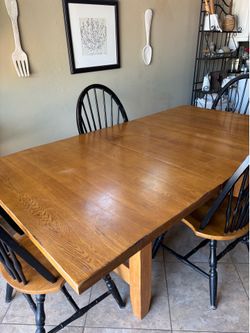 Heavy Farmhouse Solid Wood Table w/ 4 Chairs