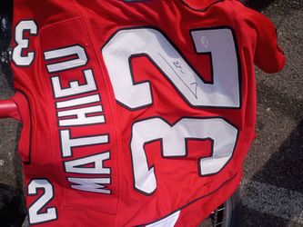 Mathieu #32 Signed Red Football Jersey JSA