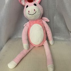 Squishy Pink Horse Plush 21” Long pink and white
