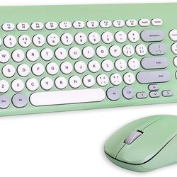 Wireless Keyboard and Mouse Combo, Sweet Green Cute Keyboard, 2.4G USB Ergonomic Full-Sized Mute Keyboard for Computer, Laptop, PC Desktops, Mac