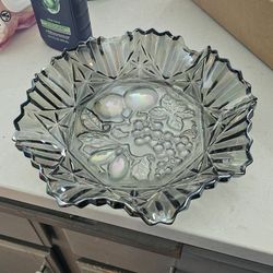 Vintage Iridescent Smoky Gray Carnival Glass Bowl Centerpiece (Fruit) 11"