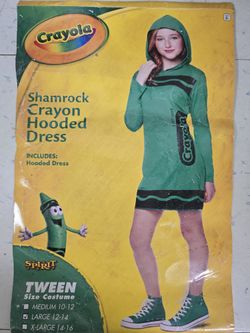 Crayola - Teens Shamrock Crayon Green Hooded Dress Large (12-14)
