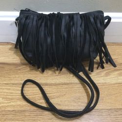Small Black Leather Crossbody With Fringe 