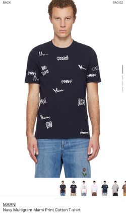 Marni Navy Multigram Logo Print Cotton T-Shirt – Size 46 (XS) – New with Tags