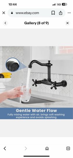 Wall Mounted 8 Inch Center Kitchen Sink Faucet Commercial Wall Mount Kitchen Tap Double Black K16