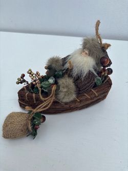 Rustic Santa Claus Boat Christmas Ornament