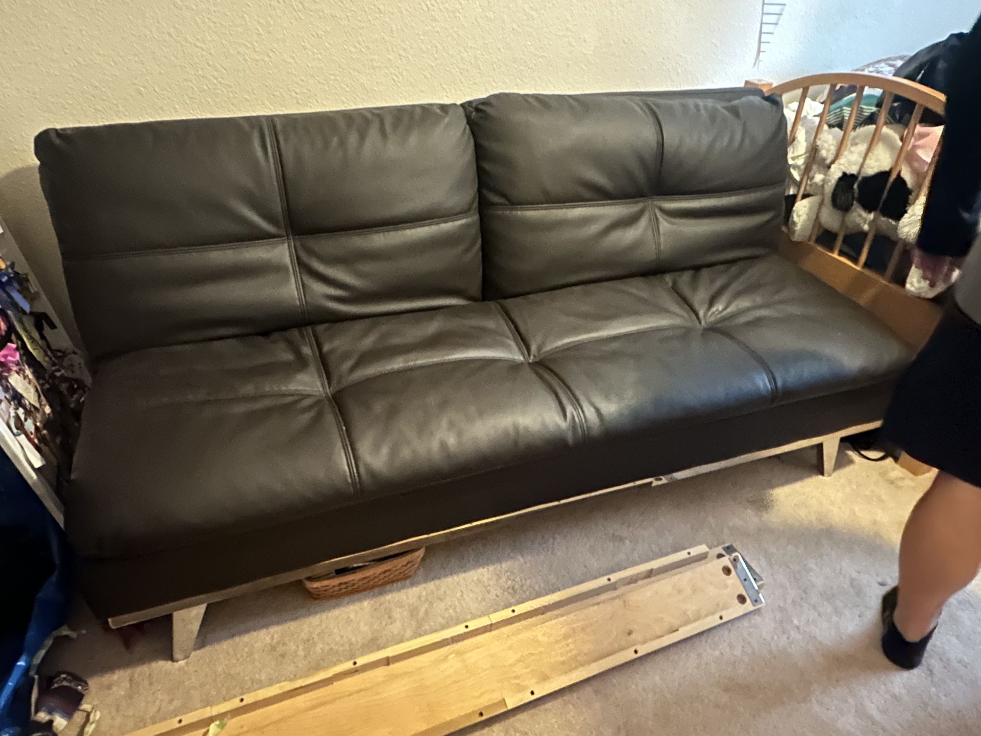 COSTCO futon, black, leather couch