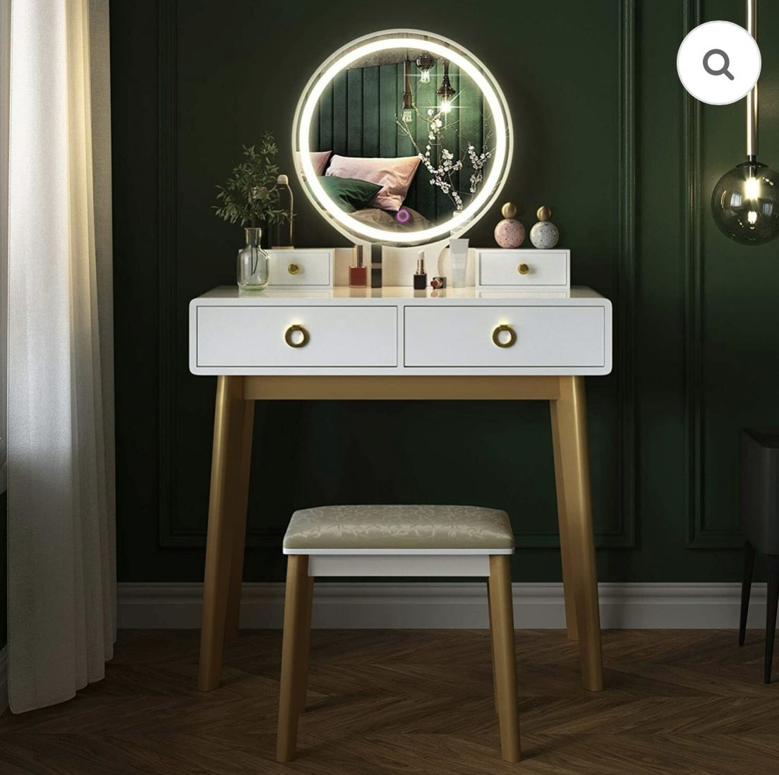 Vanity Desk With Stool & Mirror With 3 Light Modes