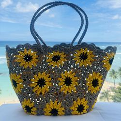  Hand Knitted Crochet Daisy Tote Bag - Large