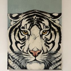 Modern Animal Portrait: White Tiger Wall Art On Canvas 