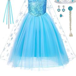 Elsa Costume for Girls Toddler Elsa Dress Princess Halloween Birthday Outfit Blue Party Dress up with Accessories Frozen