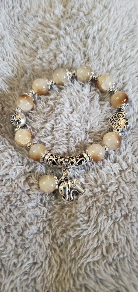 Smokey Quartz Beads With Silver Moon And Stars.