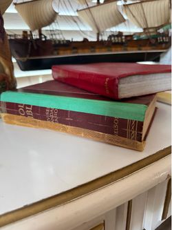 Downsizing. Let’s negotiate to reach a fair price for both of us. All pieces in good shape. Except for the bible, shown and the ship needs some work.