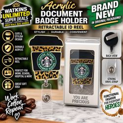 Brand New Coffee & Scrubs Retractable ID Badge Holder – Leopard Print