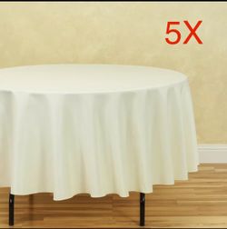 Brand New 5 Pcs Ivory 90 inch  Round Polyester Table Cloth Tablecloth Table Cover Party Wedding Linen  Easy laundering in your home washing machine, E