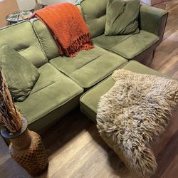 Green Couch W/ Paired Ottoman