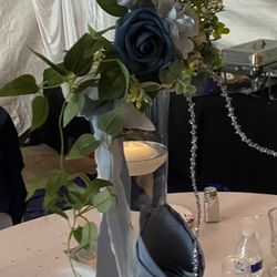Centerpieces Tall Glass Vase Includes Candle Flower ouquet