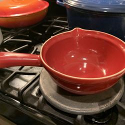 Emile Henry fondue 1 ceramic Pot + 1 heating base element + 6 forks