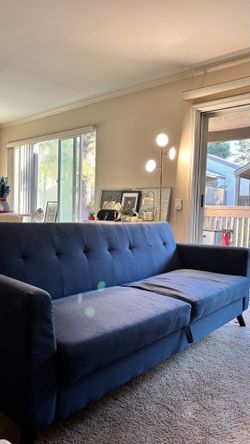 Dark Blue Convertible Futon Sofa Bed – Ready for Pickup
