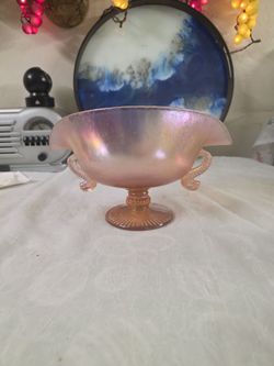 by Fenton VELVA ROSE Dolphin Handled Footed Deep Oval Bowl
