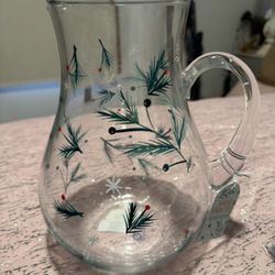 New Prima Design Hand Painted Glass Pitcher Festive Holly 