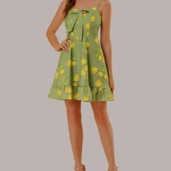 Allegra K Women's Spaghetti Strap Bowknot Lemon Dotted Dresses