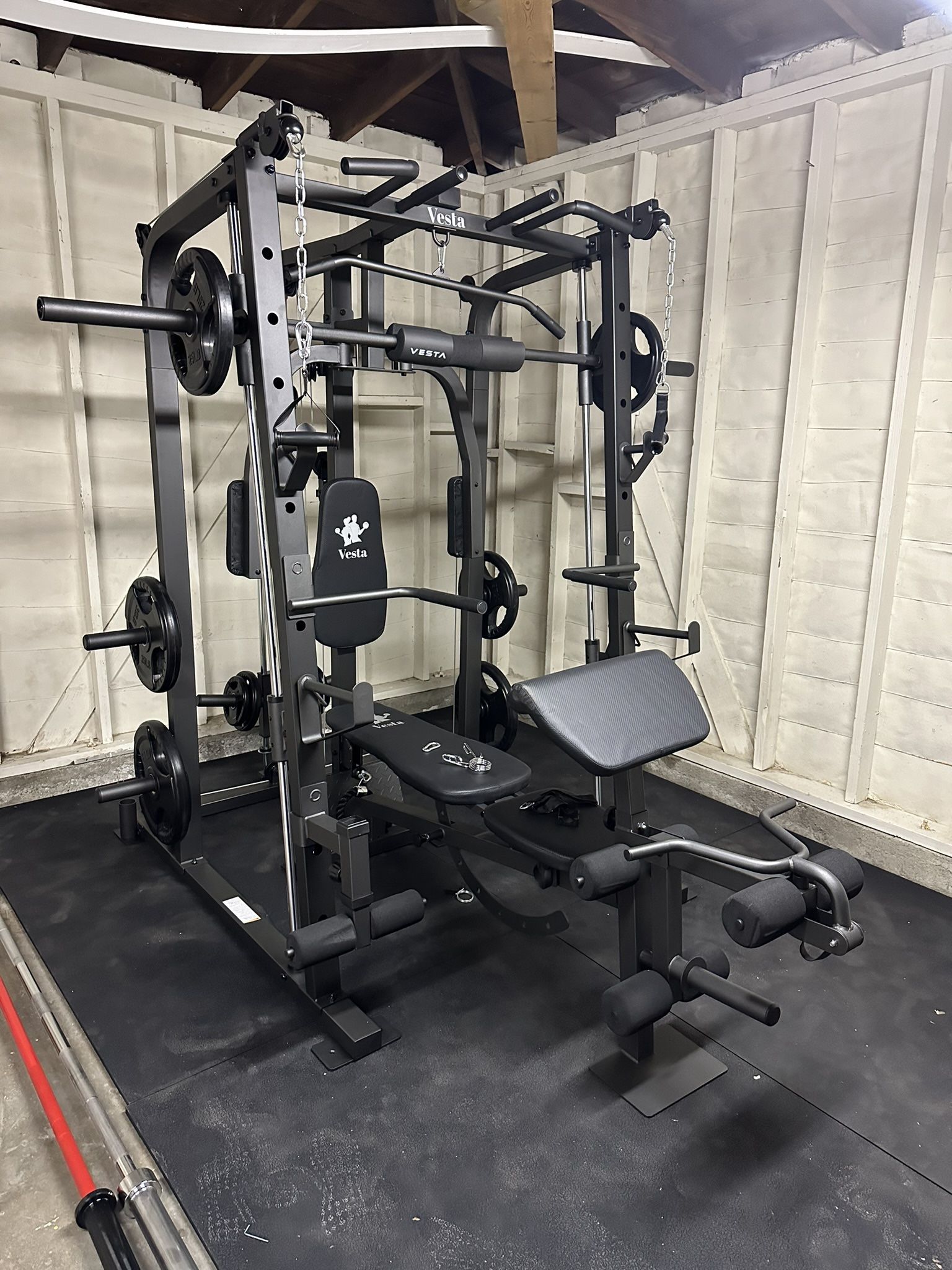 Smith Machine 1001 w/Bench Attachment | 230lb Bumpers Olympic Weights | 7ft Olympic Bar | Gym Equipment | FREE DELIVERY🚚