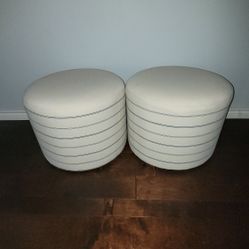 2 Upholstered Round Ottomans 