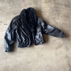 Genuine Leather And Satin Jacket