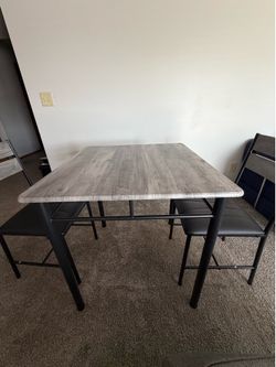 Modern Industrial 3-Piece Dining Table Set - Gray Wood & Black Leather