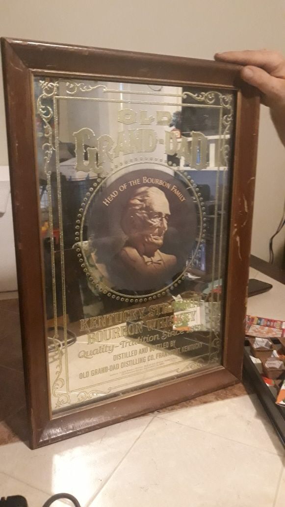 Old Granddad bourbon whiskey mirror sign