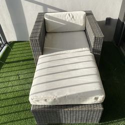 Outdoor Wicker Patio Chair + Ottoman Set