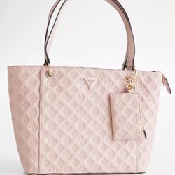 Guess Noelle Elite Embossed Logo Tote Bag in Blush Pink