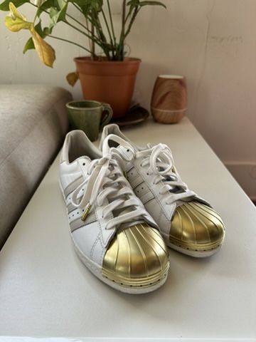 White And Gold Adidas Superstar Sneakers Women’s Size 8