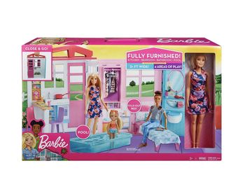 Barbie 1-story Toy Play Set Portable Dollhouse With Doll