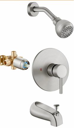 Shower Tub Faucet Set with Valve, Rain Head and Spout,Brushed Nickel Bathtub Faucet Set, 1.8 GPM,SUS304 Stainless Steel, Rough-in Valve,Wall-Mount,Sin