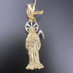 Santa Muerte Medalla Oro 14k Gold Holy Death Reaper Pendant Religious Charm Pendant