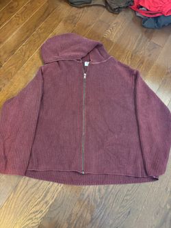 Burgundy Zip-Up Knit Sweater