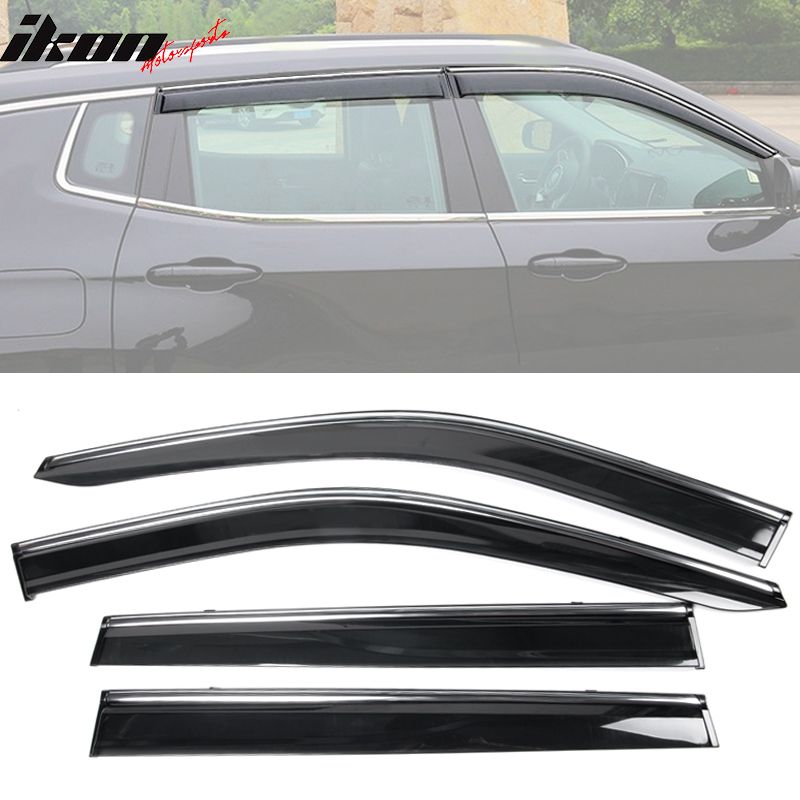 Fits 2017-2023 Jeep Compass MP Polycarbonate Window Visors w/ Chrome Trim 4Pc Set