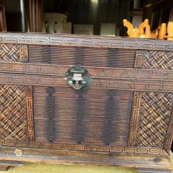 Antique Chinese two-tiered Wicker wedding basket, also known as a lunch or food basket.  