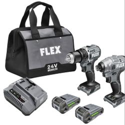 Flex FXM205-2A 24V Compact Drill Driver and Compact Impact Driver 4-Combo Kit NEW