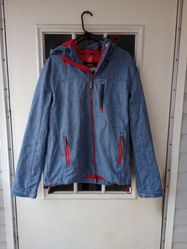 Superdry Windtrekker Jacket Men 2XL Hood Zipper Fleece Inner Pockets