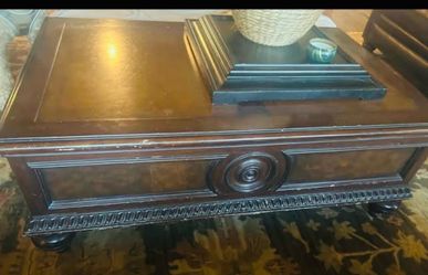 Dark Wood Coffee Table with Carved Detail