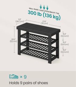 SONGMICS 27.6" Shoe Rack Bench 4 Tier Bamboo Entryway - Black