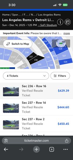 Ram Vs Lions VIP Premier Seats / parking 